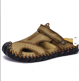 Cover Toe Summer Beach Casual Shoes Lightweight Durable Outdoor Leather Flat Sandals for Men