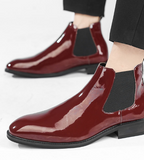 Pointed Toe Patent Leather Dress Shoes Size 38-46 Red Color Wedding Footwear Chelsea Boots for Men