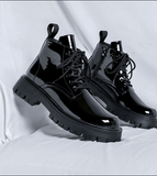 Side Zip Closure Lace up High Top Fancy Dress Wedding Shoes Comfortable Durable Patent Leather Men Boots