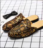 Colorful Printed Synthetic Leather Flat Mules With Metal Buckle Detail Casual Slip on Shoes for Daily Wear Outdoor Outings