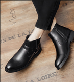 Classy PU Leather Boots Size 38-47 Pointed Toe High Ankle Rubber Outsole Formal Occasion Usable Leather Flat Ankle Boots
