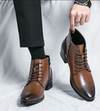 Lace up Pointed Toe Real Leather Dress Shoes Classic Design Black Brown Wedding Formal Leather Ankle Boots for Men