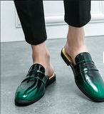 Green Color Penny Loafers Casual Mules Comfortable Durable Patent Leather Home Slippers Men Half Loafer Shoes