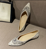 Luxury Diamond Fashion Loafers Women Pointed Toe Pumps Elegant Flat Dress Shoes for Ladies