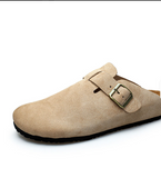 Round Toe Genuine Leather Summer Women Sandals Unisex Durable Classic Men Original Leather Slippers