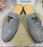 Glitters Shining Material Tassel Loafers Half Shoes Classic Design Mules Slippers for Men