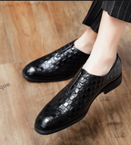 Lace up Checkerboard Pattern Pointed Toe Dress Shoes Durable Fashion Wholecut PU Leather Oxfords Shoes
