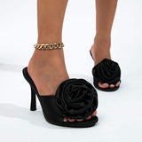 Chaussures Femmes Talons Square Toe Female Shoes Slippers Big Flower Heels Women