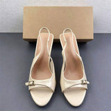 Elegant Women Patent Leather Open Toe Slingback Sandals Glossy Stiletto Heel Pumps With Adjustable Buckle for Party Dress