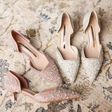 Escarpins Femme Pointed Toe Sexy Diamond Dress Shoes Pumps Low Wedding Heels Shoes for Bride