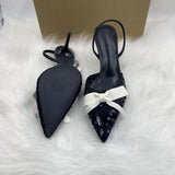Sandales a Talons Pour Femmes Bowknot Pointed Toe Women Sexy Heeled Sandals Back Strap Comfort Hard Wearing Female Heel Shoes