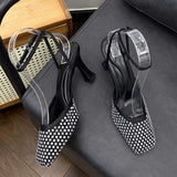 Sandalias De Tacon Rhinestone Mesh Fashion Slippers 2025 Summer & Spring Women Heels