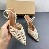 Chic Knit Mesh High Heels Women Pointed Toe Slingback Sandals Scalloped Hollow Out Stiletto Summer Party Shoes