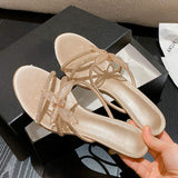 Latest Fashion Estilo De Tacones Rhinestone Open Toe Sandals Silver Bottom Heels for Ladies