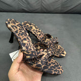 New Arrival: Women's Mid-Heel Sandals - Leopard Print, Mesh Fabric, Bow Accent, Slip-On Open-Back, Comfortable