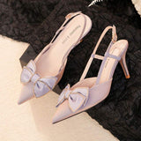 China Wholesale New Bowknot Design Ankle Strap Stiletto Pumps Fashion High Heels for Ladies Elegant Shoes