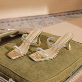Luxury Rhinestone Open Toe Slipper Mules Low Latest Ladies Heels for Women Shoes