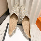 Chaussures Plates Wanita Cute Casual Slipper Style Full Pearl Elegant Moccasins Flat Shoes for Women