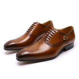 Breathable Men's Wedding Oxfords: Premium Leather Pointed Business Shoes with Buckle