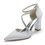 Chunky Luxury Shoes Stilettos Sexy Ladies White Wedding Heels for Bride