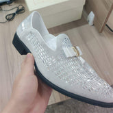 White Wedding Shoes Glitters Diamond Upper Bowknot Fashion Classy Loafer Shoes for Men