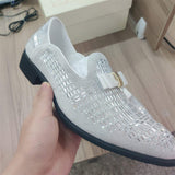 White Wedding Shoes Glitters Diamond Upper Bowknot Fashion Classy Loafer Shoes for Men