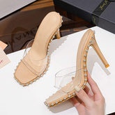 Sandalias Para Mujeres Stilettos Sexy PVC Sandals Slipper Clear Heels for Women