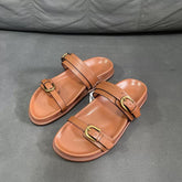 Summer New Arrival: Lady's Slip-On Open-Back Flat Sandals with Buckle, Breathable Round Toe Women Slippers Shoes