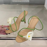 New Talons Chic Slipper Green Flower Sexy Shoes Summer Heels for Women Ladies