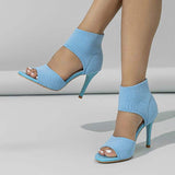 Baby Blue COlor Knit Fabric Sandalias Fashion Pumps Shoes High Heels for Women