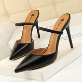 Talon Femme High Quality Lady Closed Pointed Toe Sandals Mules Pumps Sexy Women's Heels
