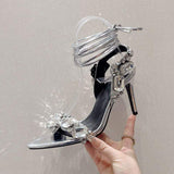 8.5CM Sexy Talons Aiguilles Luxury Rhinestone Diamond Sandals Lace-up Heels for Ladies