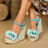 Jute Espadrilles Bling Color High Increasing Summer Beach Open Toe Women Wedge Heel Platform Sandals for Women