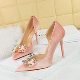 10.5CM/7CM Pointed Toe Sandals Designer Slides Footwear Job Shoe Pink HIgh Heels for Women
