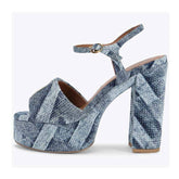 Women's Summer New Style Ankle-Strap High Heels with Platform, Rhinestones, Thick Block Heel Fashionable Versatile Sandals