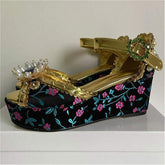 Elegant High Platform Wedges for Women Vintage Floral Summer Sandals Open Toe Buckle Strap Beach Party Heels Walking Shoes