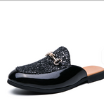 Men's Fashion Glitter Patent Pu Mules Backless Slip on Style With Decorative Metal Buckle for Night Out Parties
