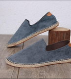 Unisex Size 36-47 Hand-stitched Slip-on Shoes with Hemp Sole and Straw-woven Men Casual Walking Shoes