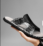 Size 47 48 Fashion Design Hard Wearing Full Grain Genuine Leather Upper Handmade Men Slide Slippers Home Sandals