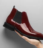 Pointed Toe Patent Leather Dress Shoes Size 38-46 Red Color Wedding Footwear Chelsea Boots for Men