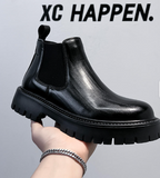 Men's Classic Premium Black PU Leather Slip-On Chelsea Boots with Thick Outsole