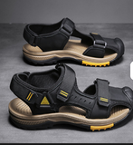 Genuine Leather Top Quality Toe-Cover Comfortable Band Strap Casual Slip on Summer Sandals Shoes for Men