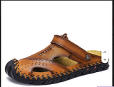 Cover Toe Summer Beach Casual Shoes Lightweight Durable Outdoor Leather Flat Sandals for Men