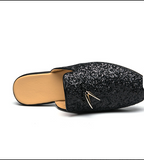 Glitters Shining Material Tassel Loafers Half Shoes Classic Design Mules Slippers for Men