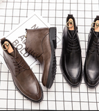 Pointed Toe Wedding Dress Shoes Comfortable Lace up All Seasons Men Winter PU Leather Ankle Boots
