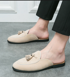 Tassels Loafers Faux Suede Green Colors Mules Fashion Design Men Half Shoes Moccasin Slippers