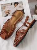 Gold Metallic Caged Flat Sandals for Women Closed Toe Strappy Slingback Summer Shoes with Buckle Ankle Strap