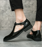 Buckle Strap Breathable Pointed Toe Red Black Formal Dress Shoes Summer Casual Handmade Sandals for Men