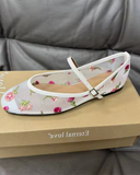 Floral Embroidered Square Toe Buckle Strap Ballerina Shoes Mesh Casual Summer Ballet Flats
