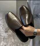 Trendy Minimalist Men Black Patent Leather Mules High Shine Slip on Backless Loafers Formal Casual Dress Shoes Elegant Flats